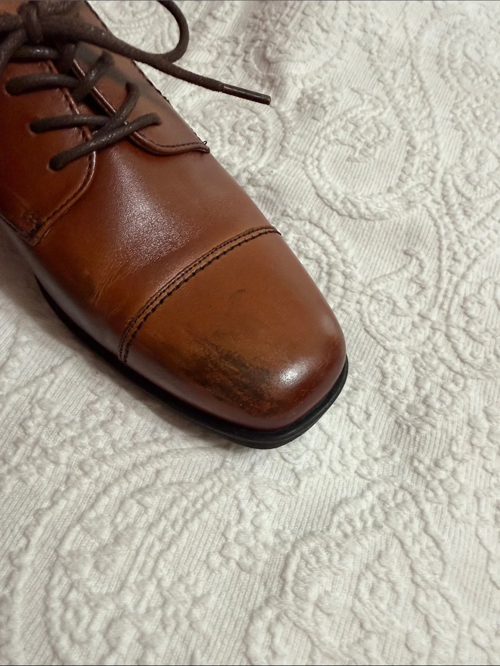 Florsheim Boys Size 3M Kids Dress Shoes Brown Leather Cap-Toe Lace-Up